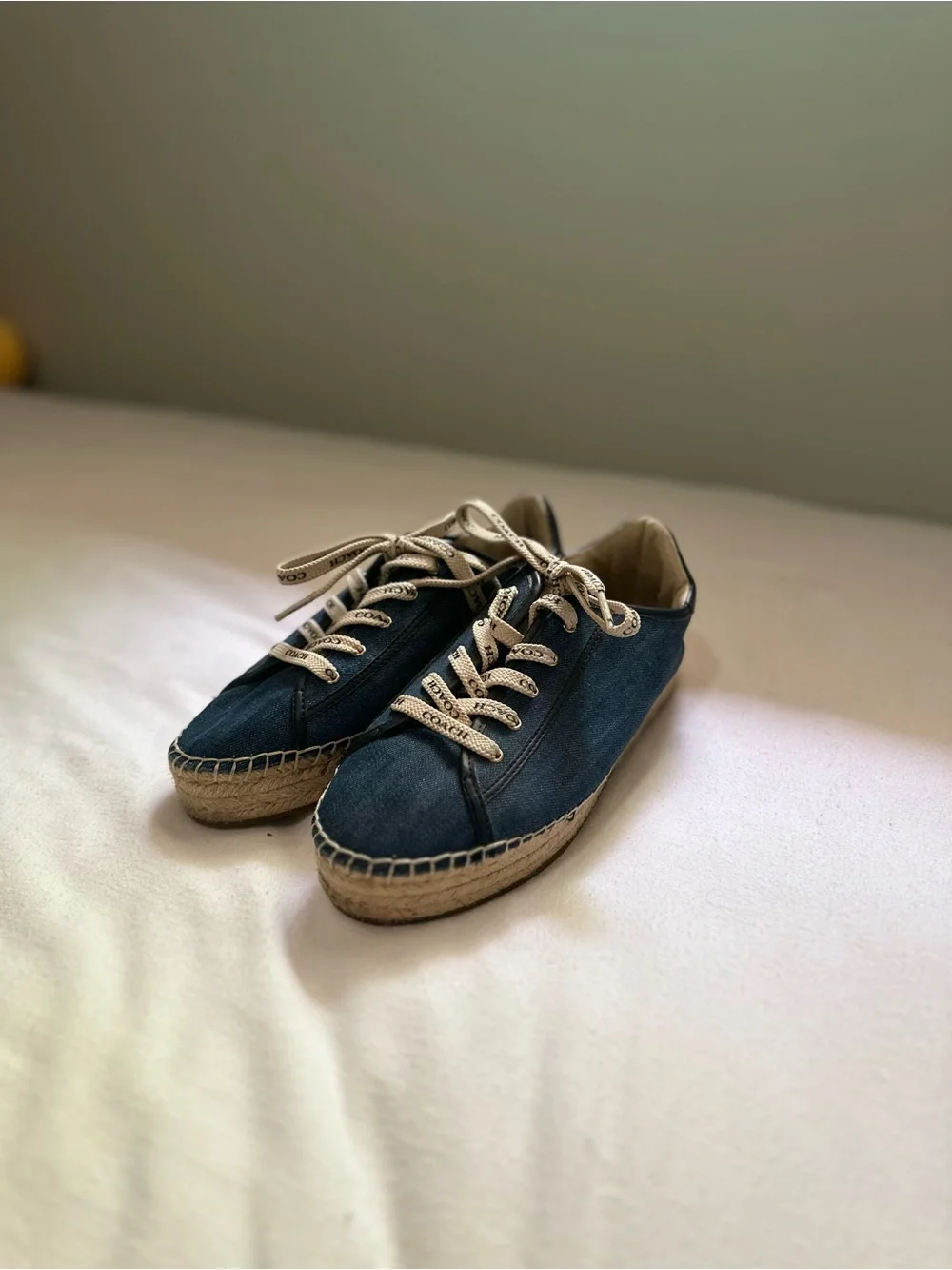 Coach Navy Denim Espadrille Sneakers with Cream Laces
